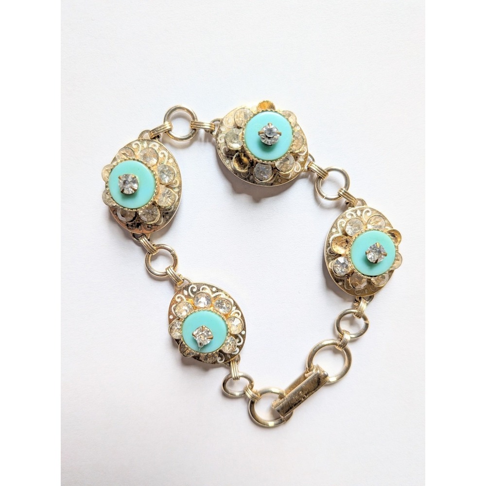 Vintage Link Bracelet Unsigned Sara Coventry Rhinestone Art Deco Style Retro